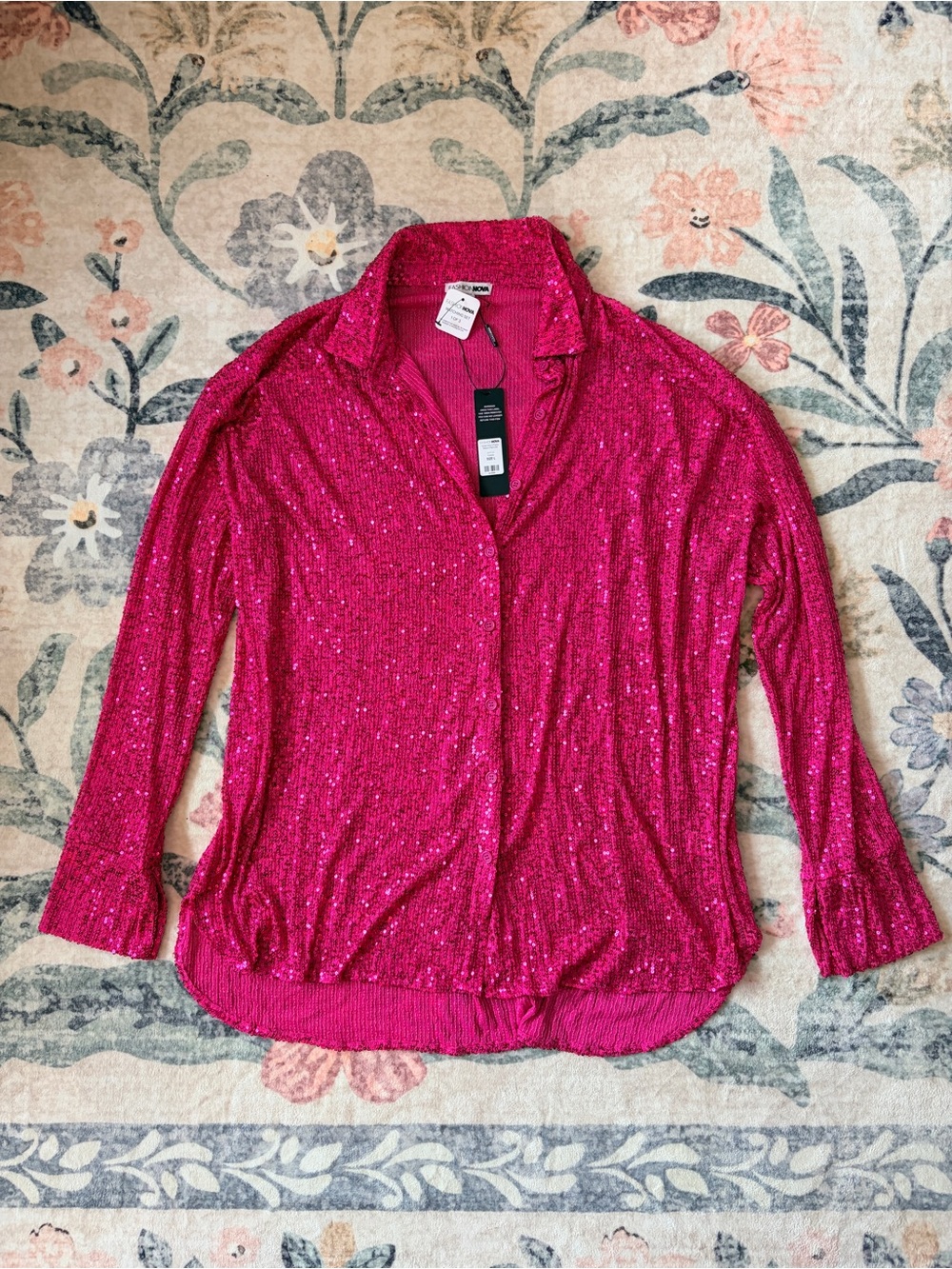 Fashion Nova Hot Pink Sparkle 3-Piece Pantsuit Set - Picture 2 of 12